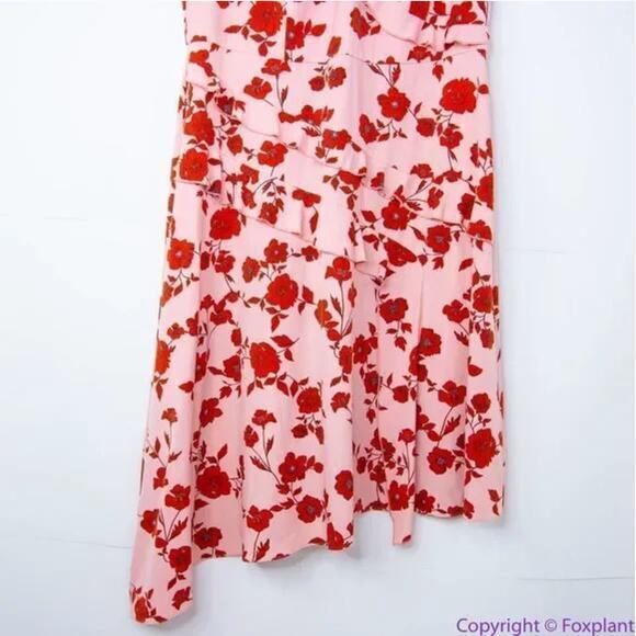 Adrianna Papell warm pink red floral print high low flutter sleeve dress size 14 - Picture 6 of 16